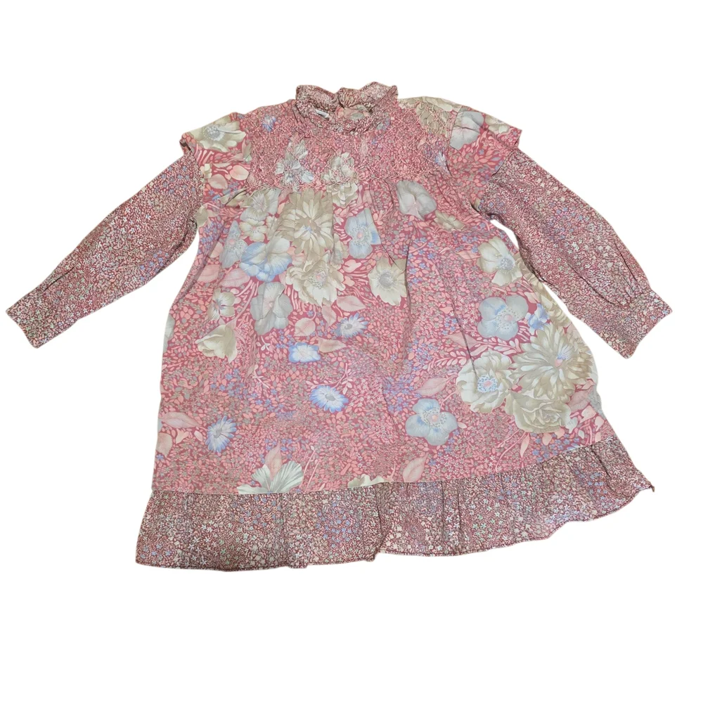 Polly Finders Vintage Smocked Floral Long Sleeve Dress Size 5